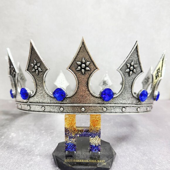 Blue Rhinestone Medieval, Renaissance Faire, Royal Prince Diadem, Silver Crown - Picture 3 of 8